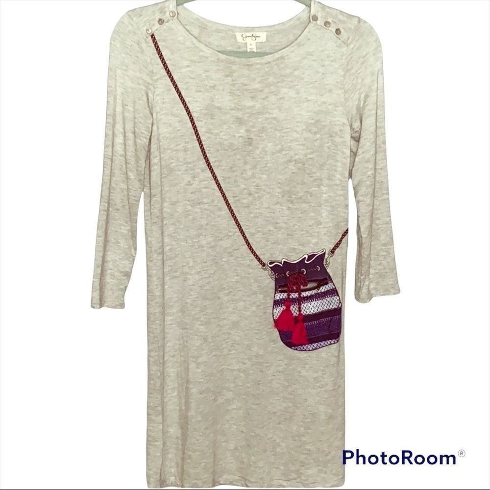 Jessica Simpson | Girl’s Gray Long Sleeved Printed Purse Zip Pocket Dress XL